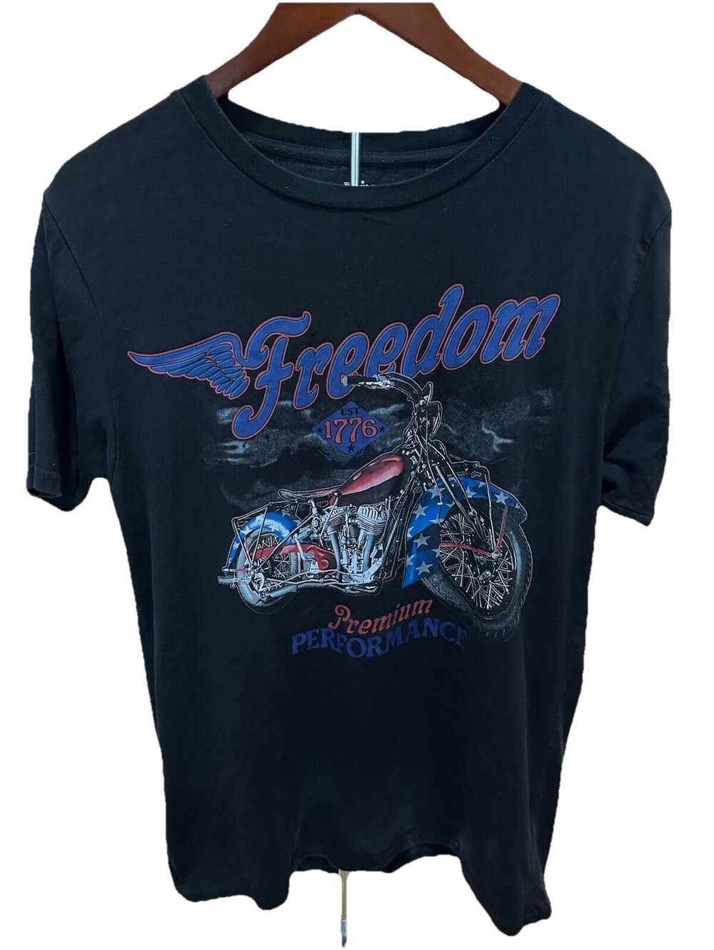 Freedom 1776 Motorcycle T Shirt Mens XL Black Patriotic Biker Graphic USA Tee